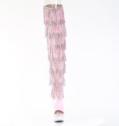 6" Heel, 1 3/4" PF 7-Layer Fringe Lace-Up Back Thigh Boot (Pleaser DEL3017HG-RSF/BHG/C)
