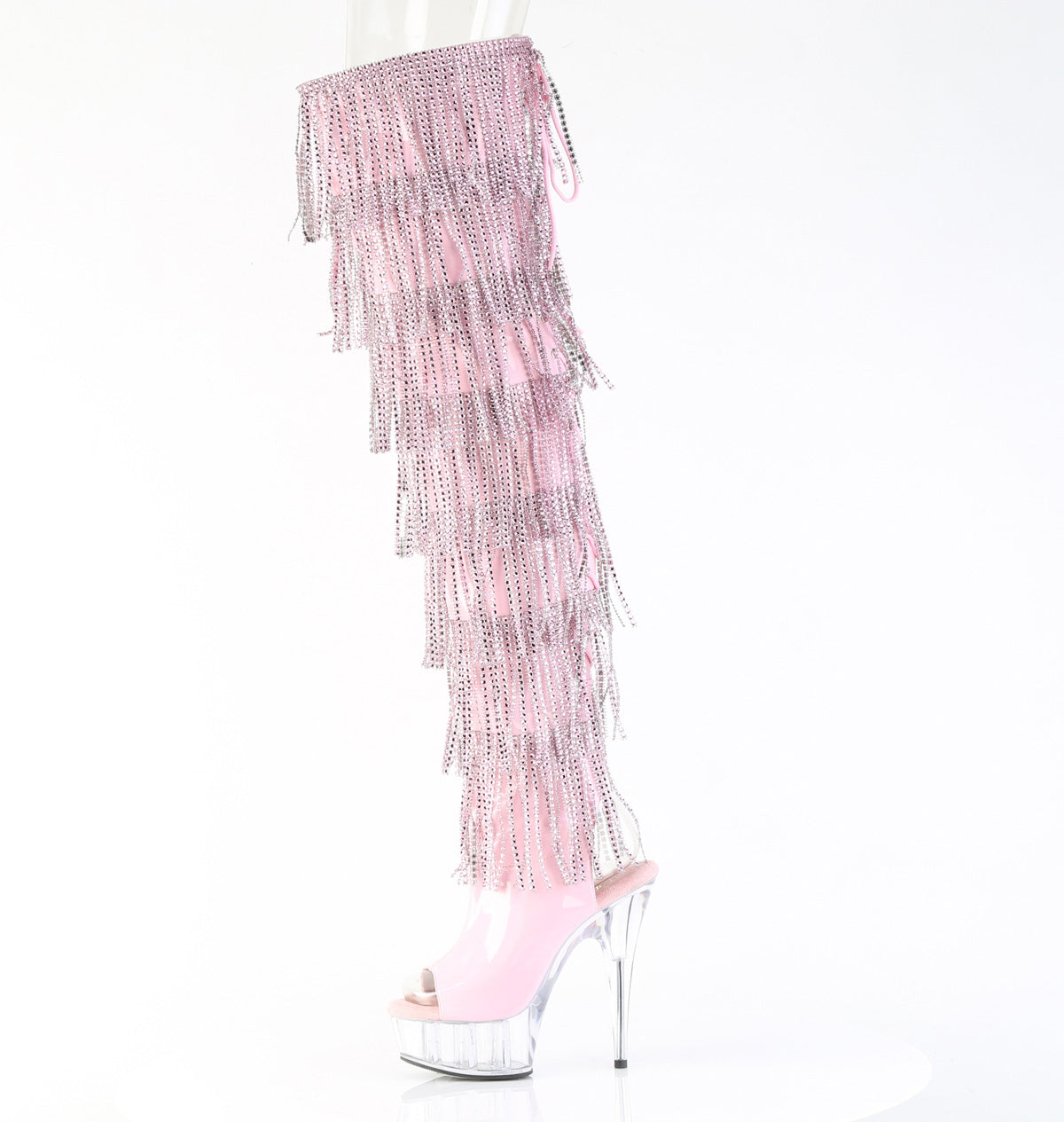 6" Heel, 1 3/4" PF 7-Layer Fringe Lace-Up Back Thigh Boot (Pleaser DEL3017HG-RSF/BHG/C)