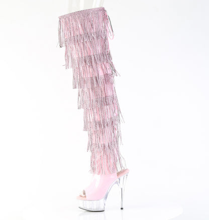 6" Heel, 1 3/4" PF 7-Layer Fringe Lace-Up Back Thigh Boot (Pleaser DEL3017HG-RSF/BHG/C)