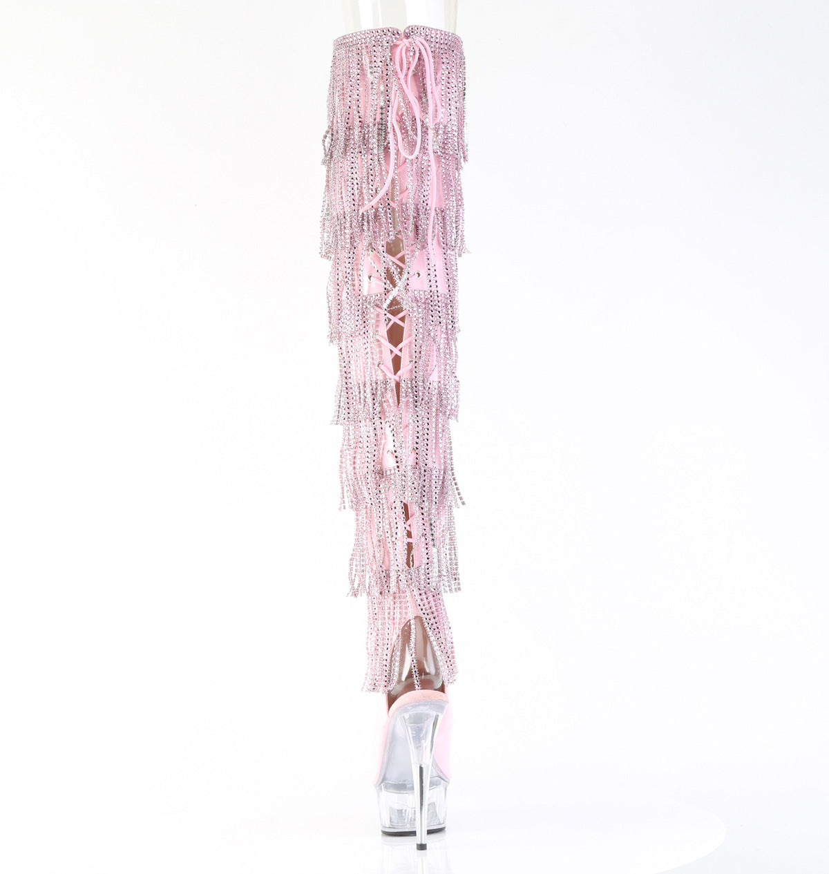 6" Heel, 1 3/4" PF 7-Layer Fringe Lace-Up Back Thigh Boot (Pleaser DEL3017HG-RSF/BHG/C)