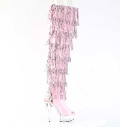 6" Heel, 1 3/4" PF 7-Layer Fringe Lace-Up Back Thigh Boot (Pleaser DEL3017HG-RSF/BHG/C)