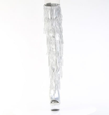 6" Heel, 1 3/4" PF 7-Layer Fringe Lace-Up Back Thigh Boot (Pleaser DEL3017HG-RSF/BHG/C)