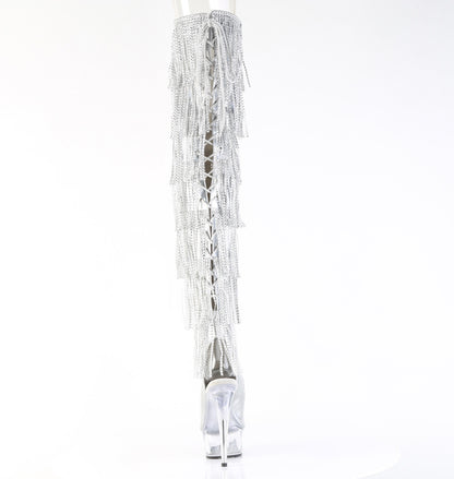 6" Heel, 1 3/4" PF 7-Layer Fringe Lace-Up Back Thigh Boot (Pleaser DEL3017HG-RSF/BHG/C)