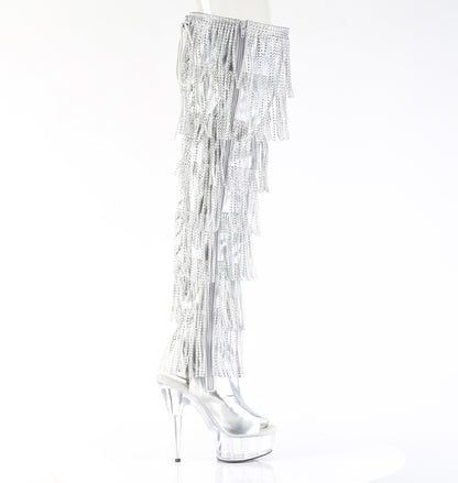 6" Heel, 1 3/4" PF 7-Layer Fringe Lace-Up Back Thigh Boot (Pleaser DEL3017HG-RSF/BHG/C)