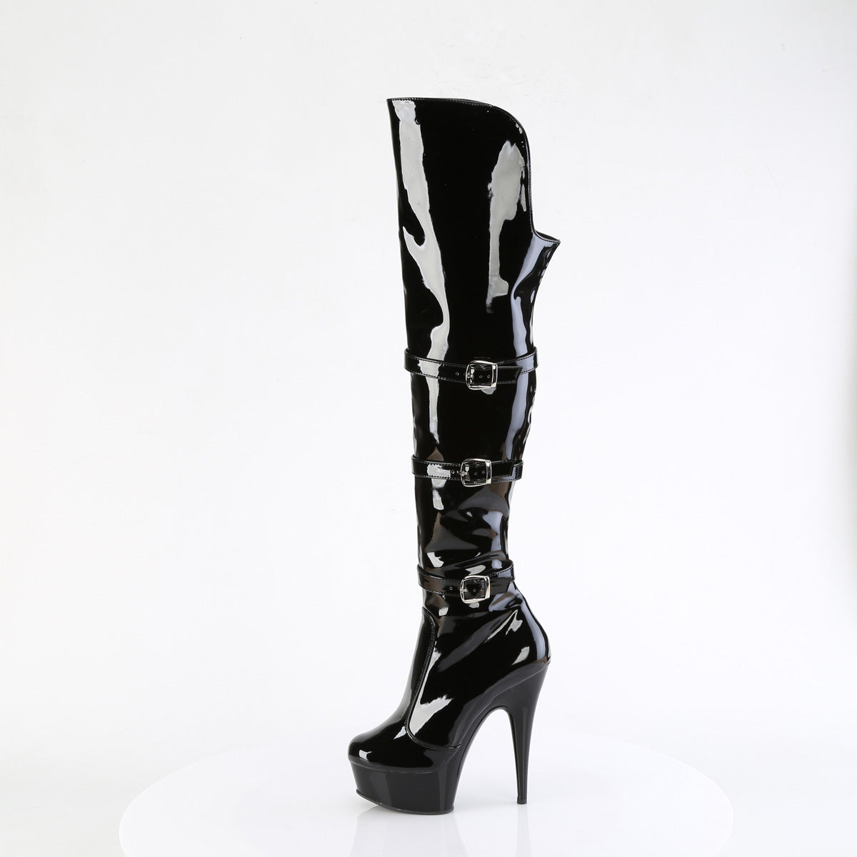 6" Heel, 1 3/4" PF Triple Buckle Strap OTK Boot, Side Zip (Pleaser DEL3018/B/M)