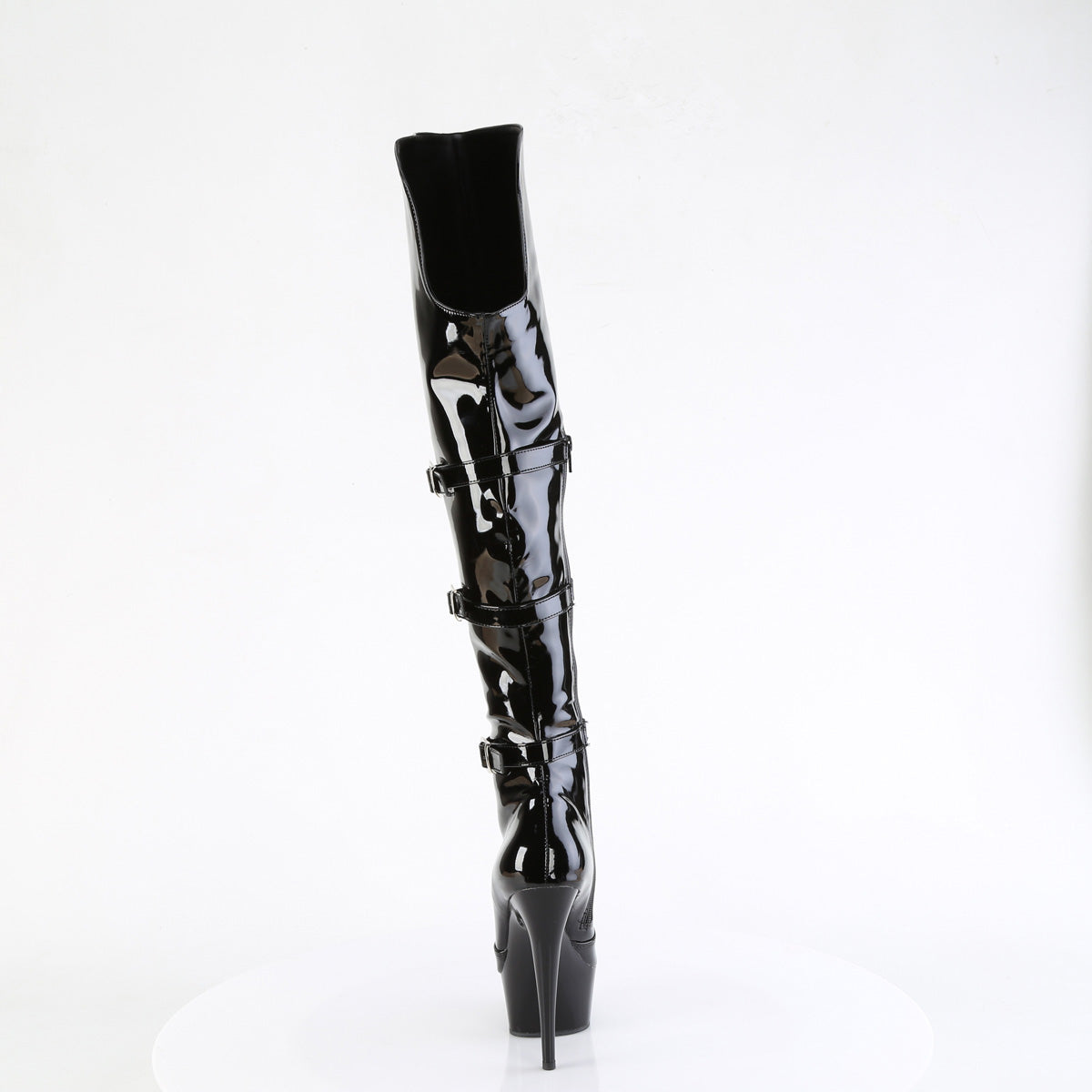 6" Heel, 1 3/4" PF Triple Buckle Strap OTK Boot, Side Zip (Pleaser DEL3018/B/M)