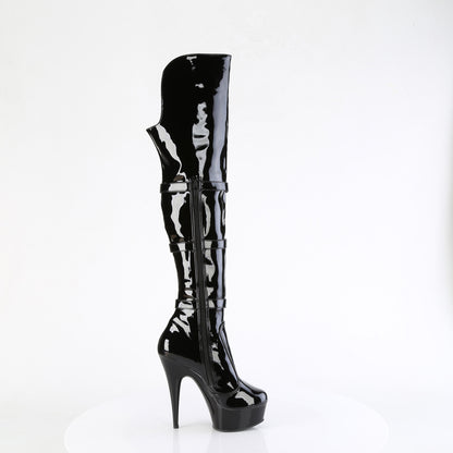 6" Heel, 1 3/4" PF Triple Buckle Strap OTK Boot, Side Zip (Pleaser DEL3018/B/M)