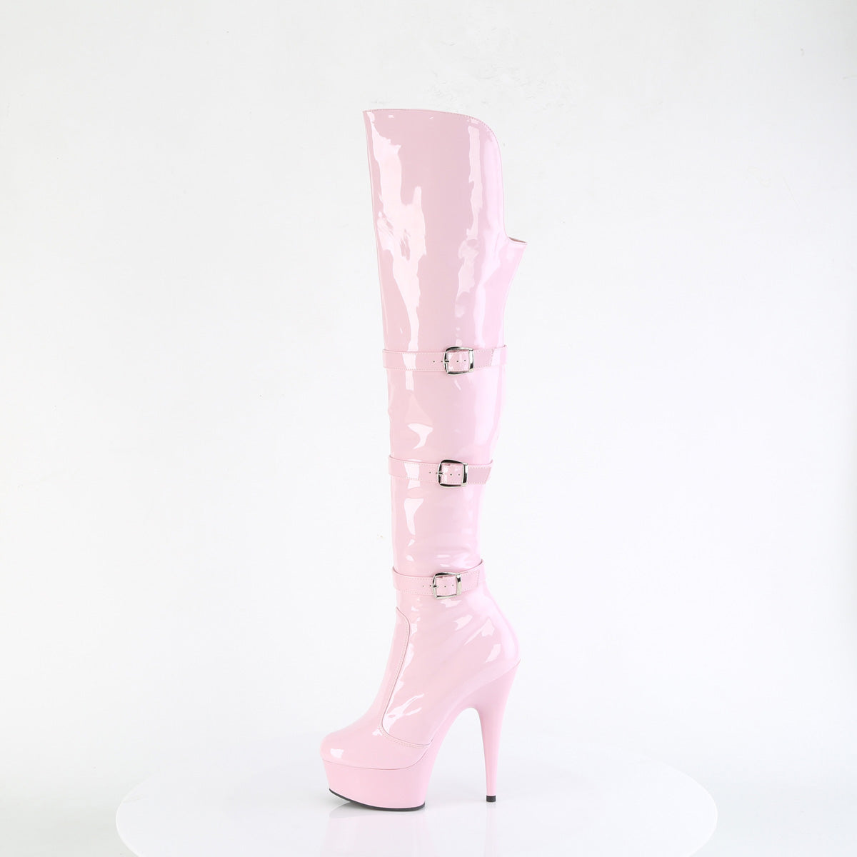 6" Heel, 1 3/4" PF Triple Buckle Strap OTK Boot, Side Zip (Pleaser DEL3018/B/M)