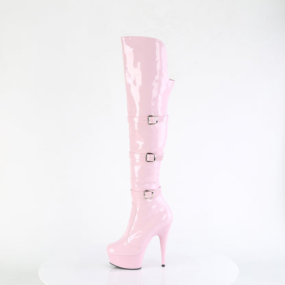6" Heel, 1 3/4" PF Triple Buckle Strap OTK Boot, Side Zip (Pleaser DEL3018/B/M)