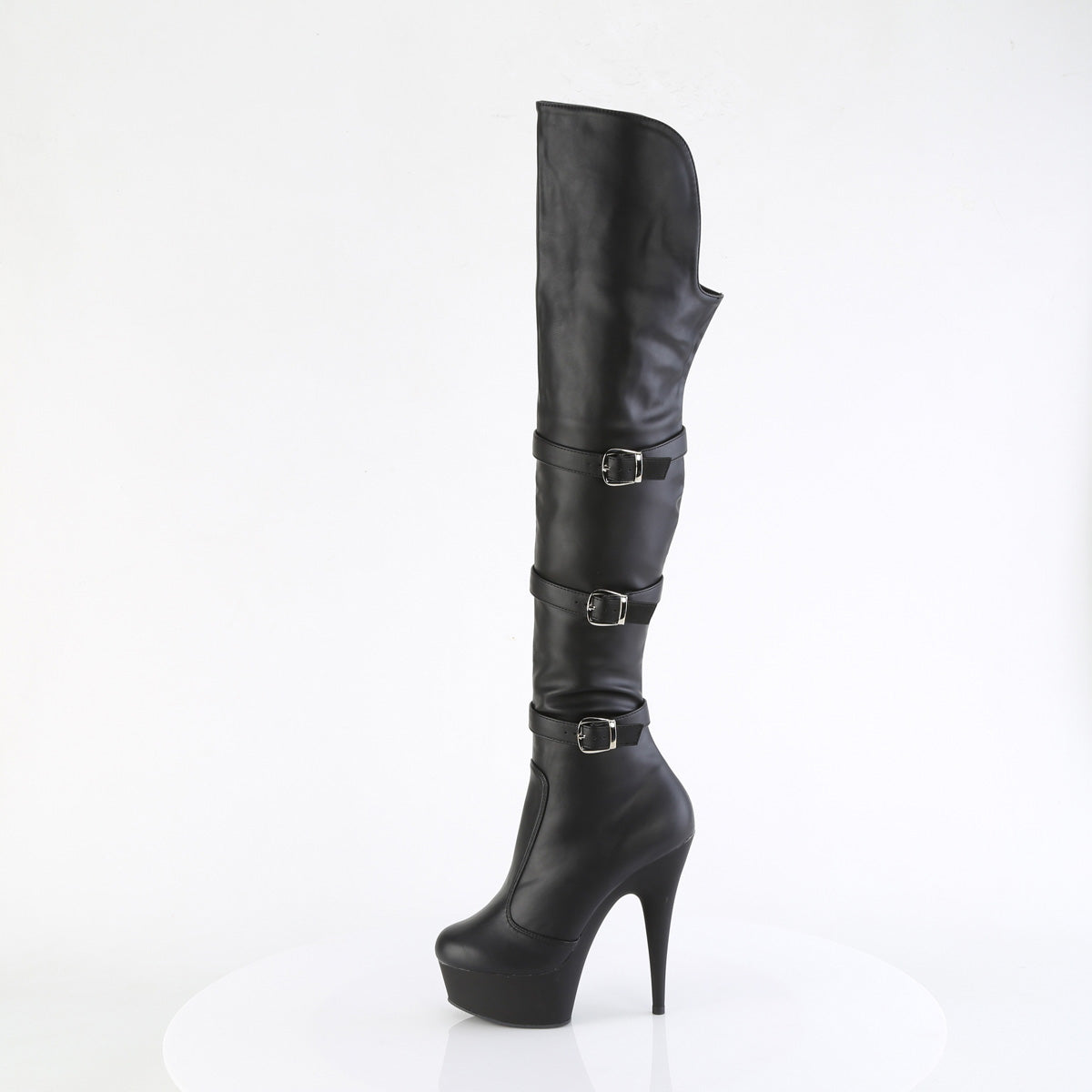 6" Heel, 1 3/4" PF Triple Buckle Strap OTK Boot, Side Zip (Pleaser DEL3018/B/M)