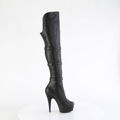 6" Heel, 1 3/4" PF Triple Buckle Strap OTK Boot, Side Zip (Pleaser DEL3018/B/M)
