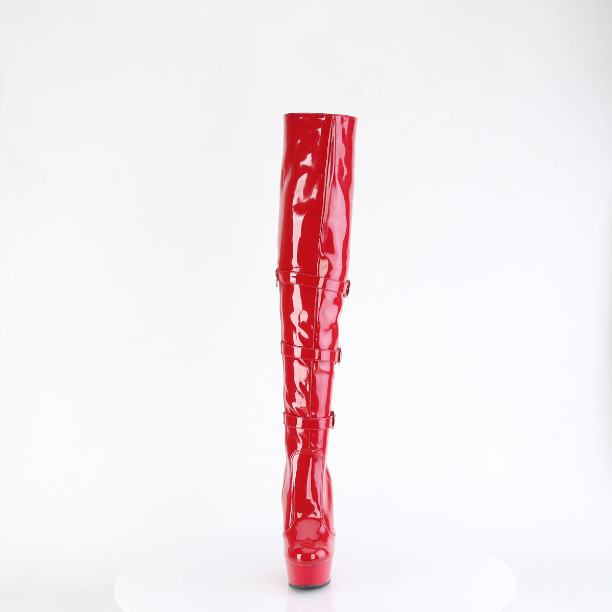 6" Heel, 1 3/4" PF Triple Buckle Strap OTK Boot, Side Zip (Pleaser DEL3018/B/M)