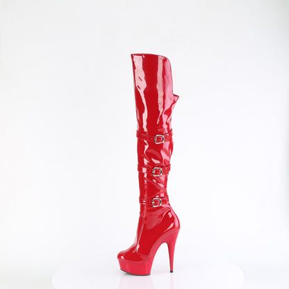 6" Heel, 1 3/4" PF Triple Buckle Strap OTK Boot, Side Zip (Pleaser DEL3018/B/M)