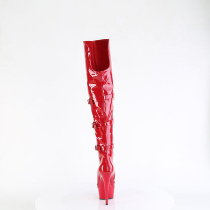 6" Heel, 1 3/4" PF Triple Buckle Strap OTK Boot, Side Zip (Pleaser DEL3018/B/M)