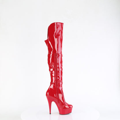 6" Heel, 1 3/4" PF Triple Buckle Strap OTK Boot, Side Zip (Pleaser DEL3018/B/M)