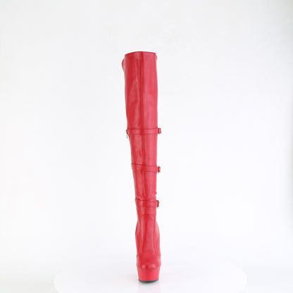 6" Heel, 1 3/4" PF Triple Buckle Strap OTK Boot, Side Zip (Pleaser DEL3018/B/M)