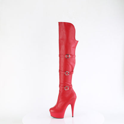 6" Heel, 1 3/4" PF Triple Buckle Strap OTK Boot, Side Zip (Pleaser DEL3018/B/M)