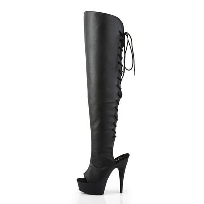 6" Heel, 1 3/4"PF Open Toe/Heel Over-The-Knee Boot, Side Zip (Pleaser DEL3019/B/PU)