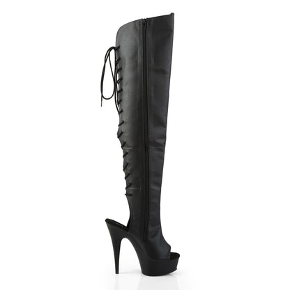 6" Heel, 1 3/4"PF Open Toe/Heel Over-The-Knee Boot, Side Zip (Pleaser DEL3019/B/PU)
