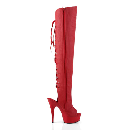 6" Heel, 1 3/4"PF Open Toe/Heel Over-The-Knee Boot, Side Zip (Pleaser DEL3019/B/PU)