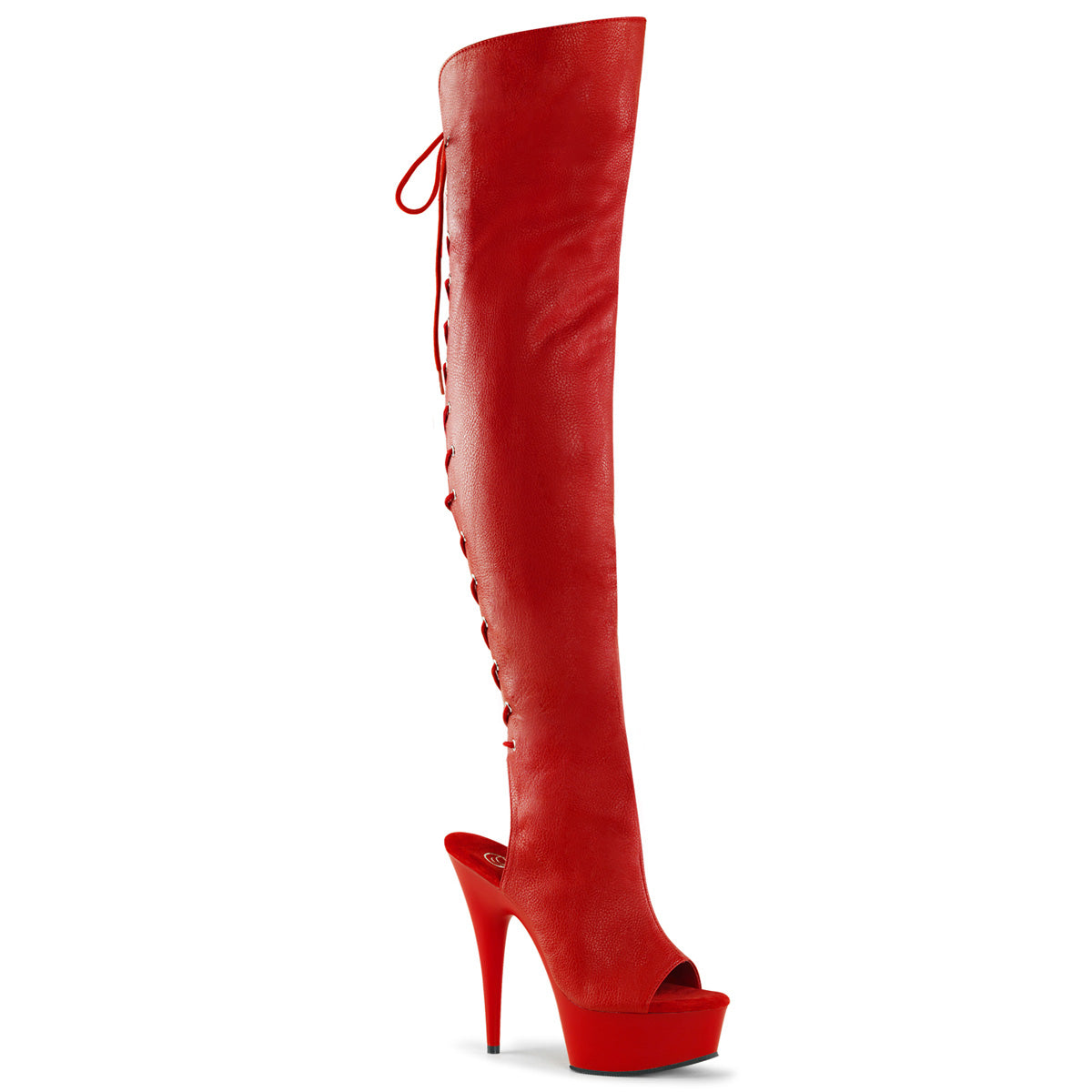 6" Heel, 1 3/4"PF Open Toe/Heel Over-The-Knee Boot, Side Zip (Pleaser DEL3019/B/PU)