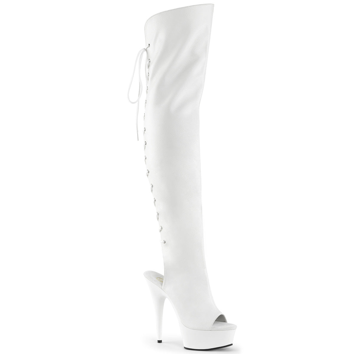 6" Heel, 1 3/4"PF Open Toe/Heel Over-The-Knee Boot, Side Zip (Pleaser DEL3019/B/PU)