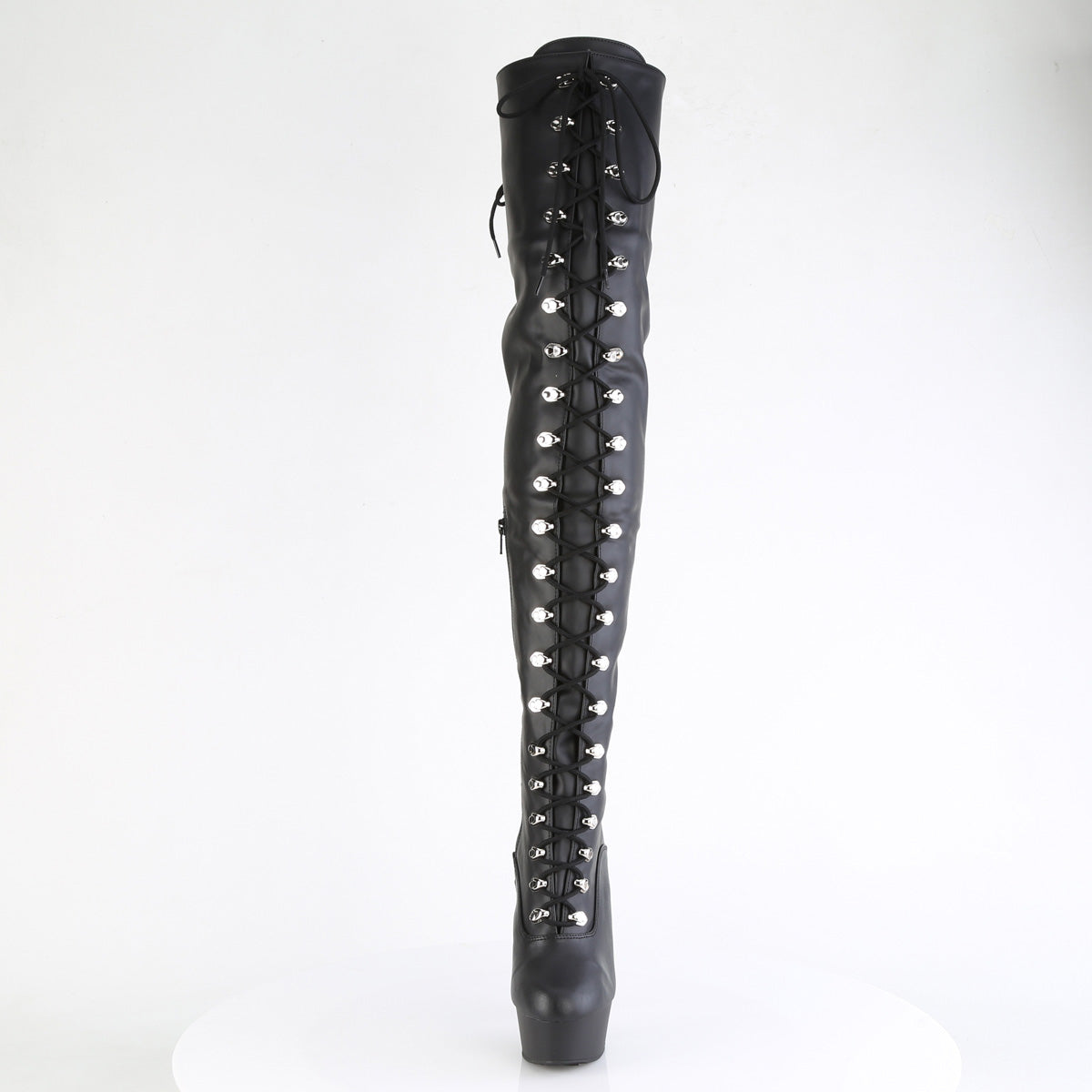 *6" Heel, 1 3/4" PF Lace-Up Thigh Boot, 1/2 Inside Zip (Pleaser DEL3022/B/M)