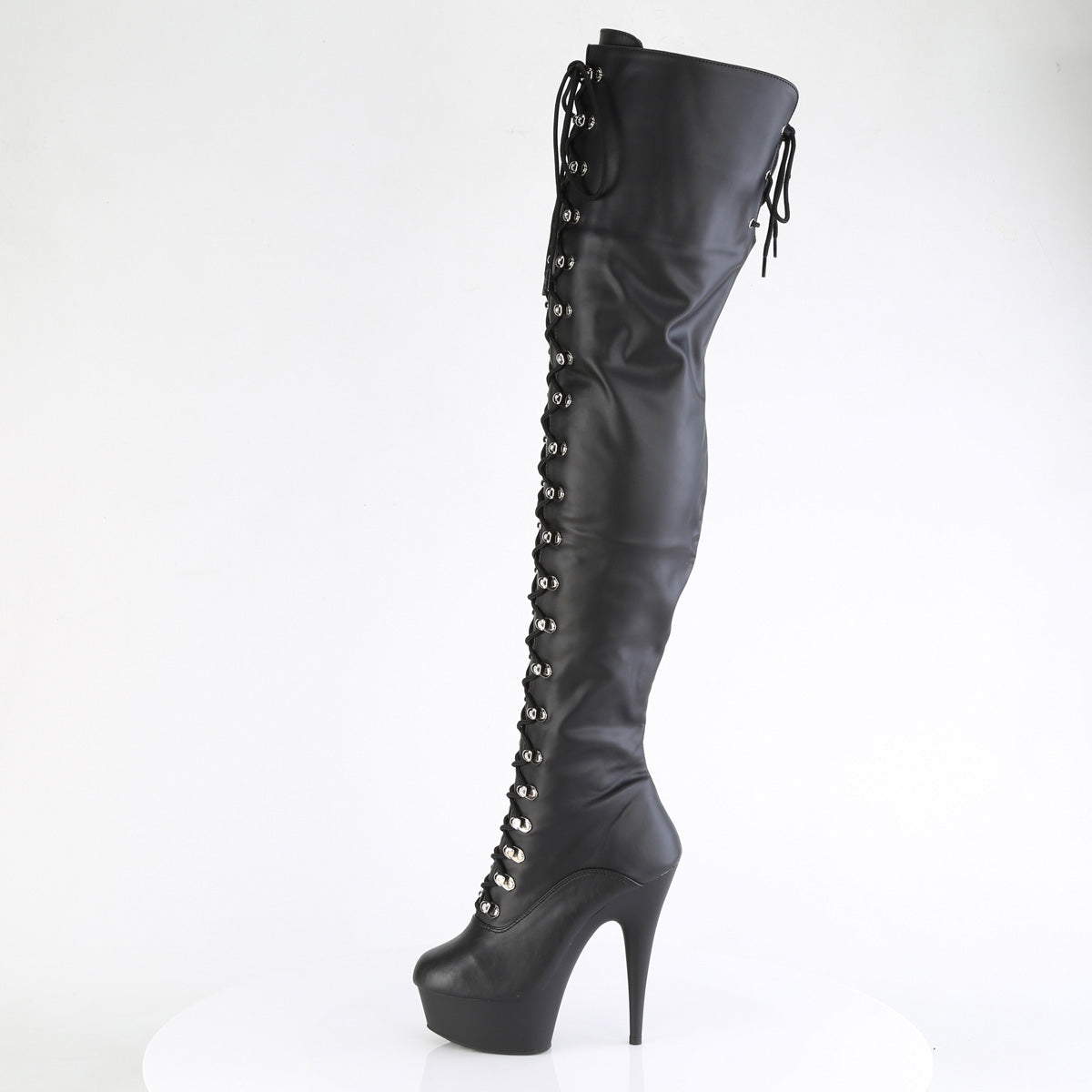 *6" Heel, 1 3/4" PF Lace-Up Thigh Boot, 1/2 Inside Zip (Pleaser DEL3022/B/M)