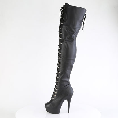 *6" Heel, 1 3/4" PF Lace-Up Thigh Boot, 1/2 Inside Zip (Pleaser DEL3022/B/M)