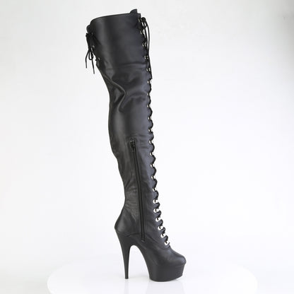 *6" Heel, 1 3/4" PF Lace-Up Thigh Boot, 1/2 Inside Zip (Pleaser DEL3022/B/M)