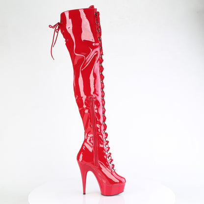 *6" Heel, 1 3/4" PF Lace-Up Thigh Boot, 1/2 Inside Zip (Pleaser DEL3022/B/M)
