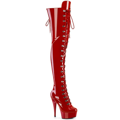 *6" Heel, 1 3/4" PF Lace-Up Thigh Boot, 1/2 Inside Zip (Pleaser DEL3022/B/M)
