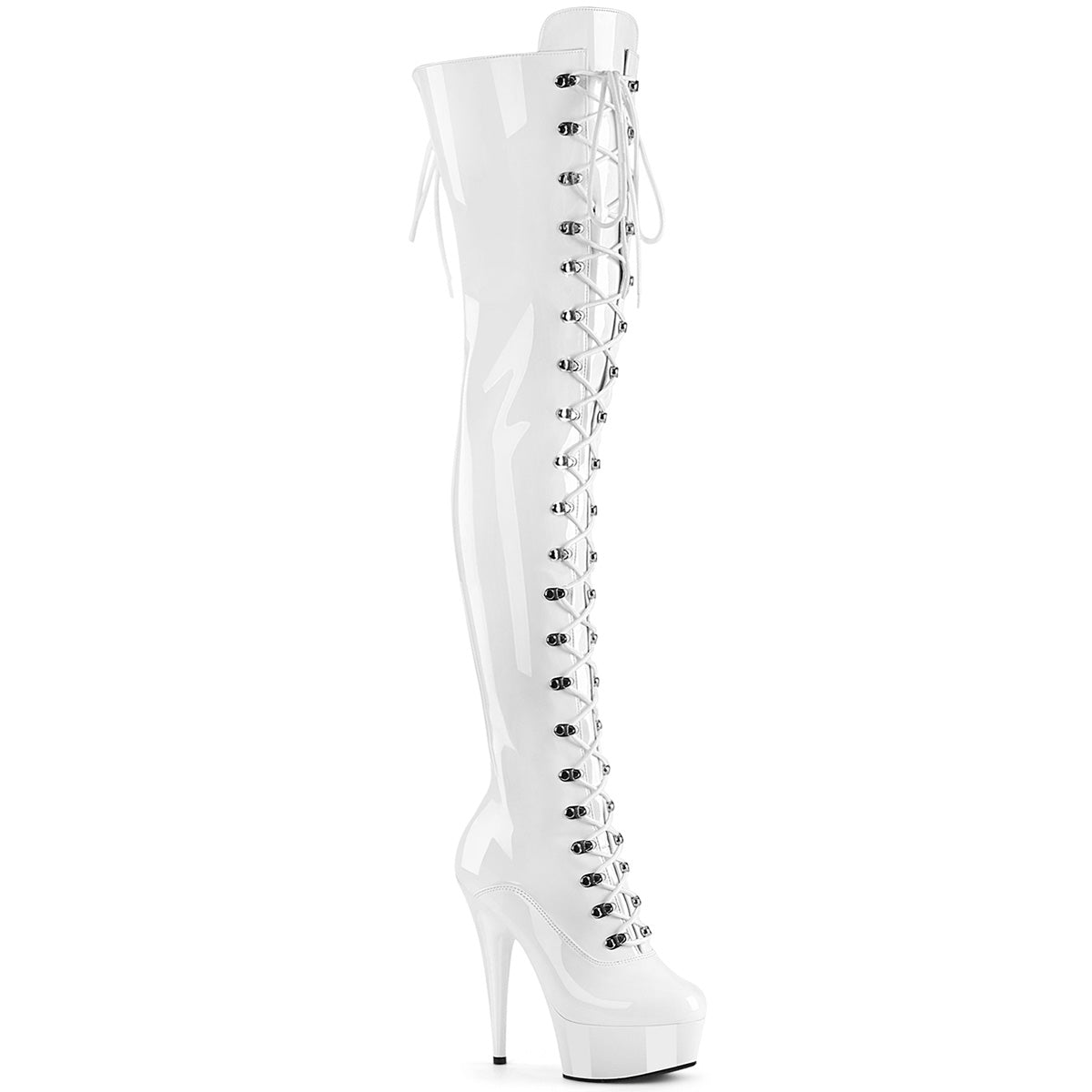 *6" Heel, 1 3/4" PF Lace-Up Thigh Boot, 1/2 Inside Zip (Pleaser DEL3022/B/M)