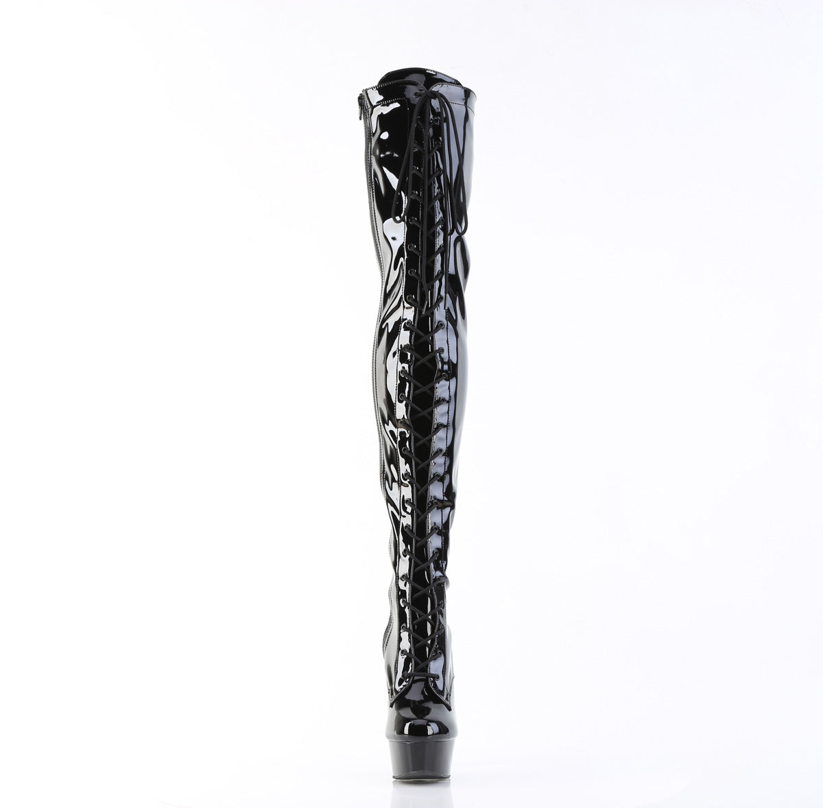 6" Heel, 1 3/4" PF Lace-Up Stretch Thigh Boot, Side Zip (Pleaser DEL3023/B/M)