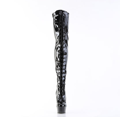 6" Heel, 1 3/4" PF Lace-Up Stretch Thigh Boot, Side Zip (Pleaser DEL3023/B/M)