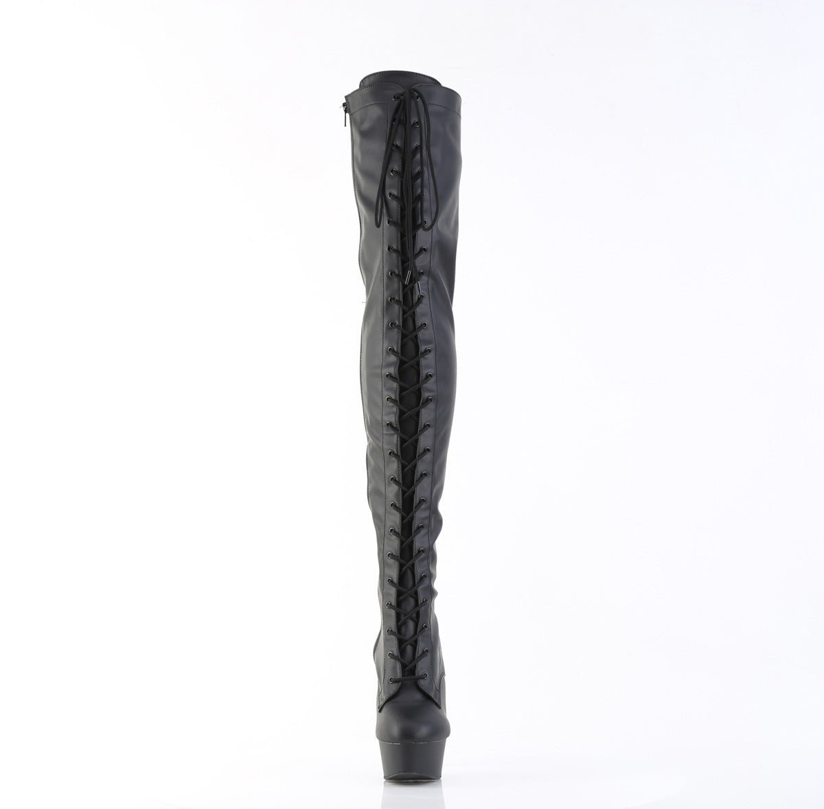 6" Heel, 1 3/4" PF Lace-Up Stretch Thigh Boot, Side Zip (Pleaser DEL3023/B/M)