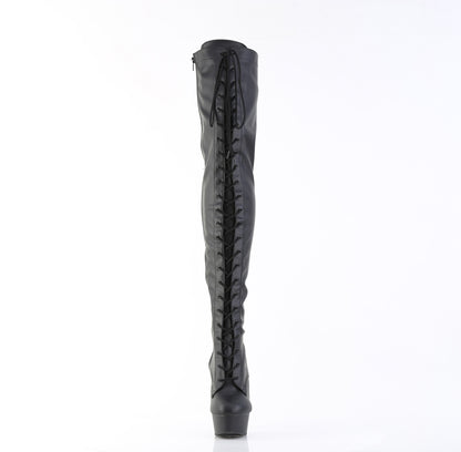 6" Heel, 1 3/4" PF Lace-Up Stretch Thigh Boot, Side Zip (Pleaser DEL3023/B/M)