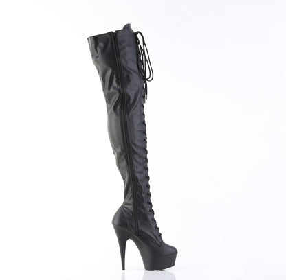 6" Heel, 1 3/4" PF Lace-Up Stretch Thigh Boot, Side Zip (Pleaser DEL3023/B/M)