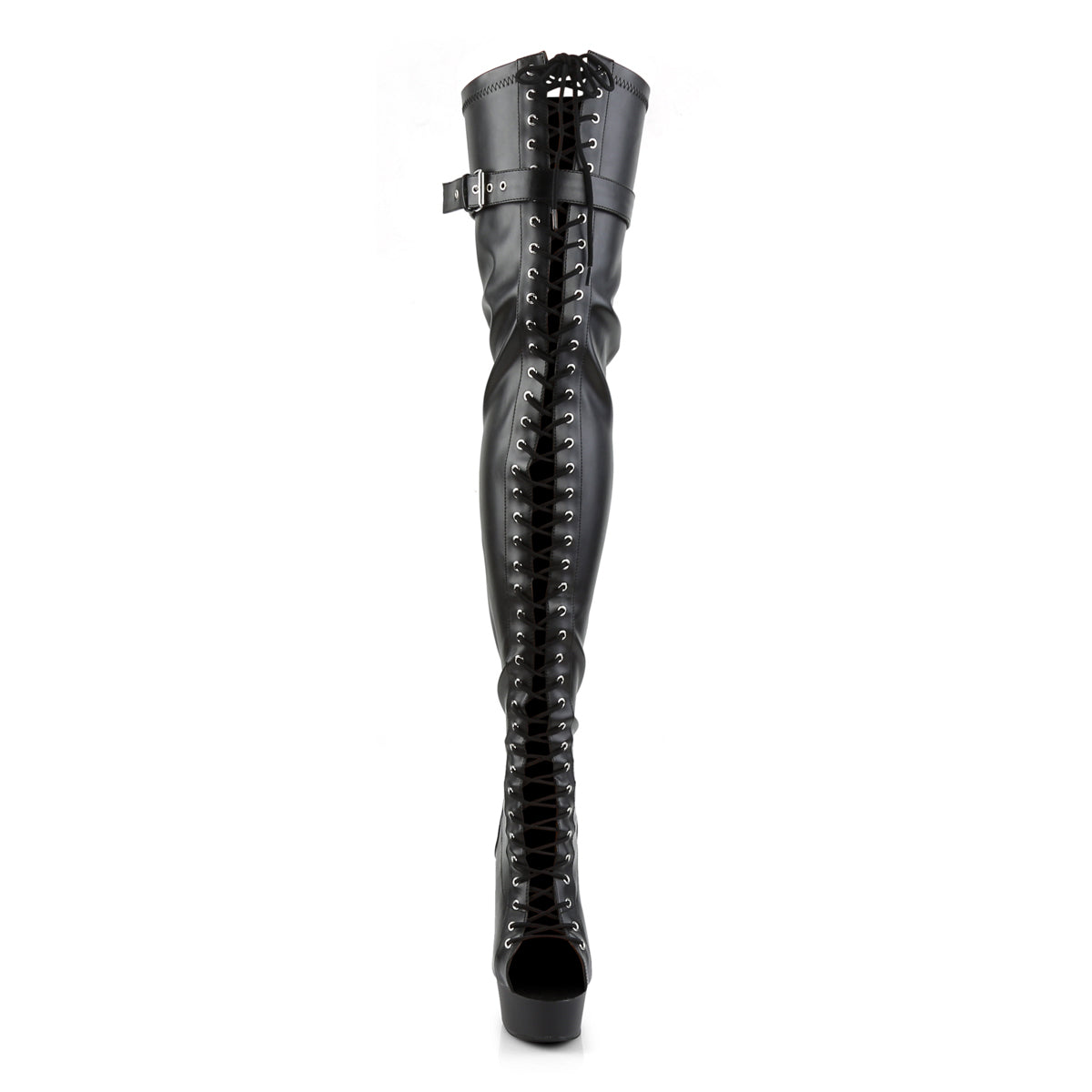 6" Heel, 1 3/4" PF Peep Toe Lace-up Thigh Boot, Back Zip (Pleaser DEL3025/BPU/M)