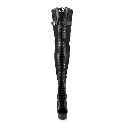 6" Heel, 1 3/4" PF Peep Toe Lace-up Thigh Boot, Back Zip (Pleaser DEL3025ML/BPU/M)