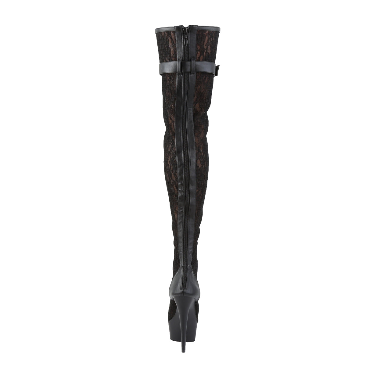 6" Heel, 1 3/4" PF Peep Toe Lace-up Thigh Boot, Back Zip (Pleaser DEL3025ML/BPU/M)