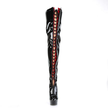 *6" Heel, 1 3/4" PF Two Tone Thigh High Boot, Front Zip (Pleaser DEL3027/B-R/B)