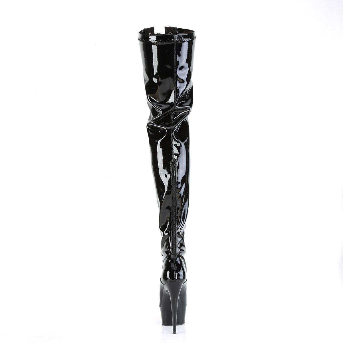 *6" Heel, 1 3/4" PF Two Tone Thigh High Boot, Front Zip (Pleaser DEL3027/B-R/B)