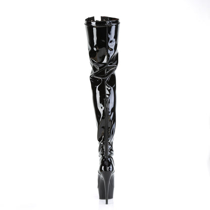 *6" Heel, 1 3/4" PF Two Tone Thigh High Boot, Front Zip (Pleaser DEL3027/B-R/B)