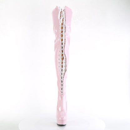 *6" Heel, 1 3/4" PF Two Tone Thigh High Boot, Front Zip (Pleaser DEL3027/B-R/B)