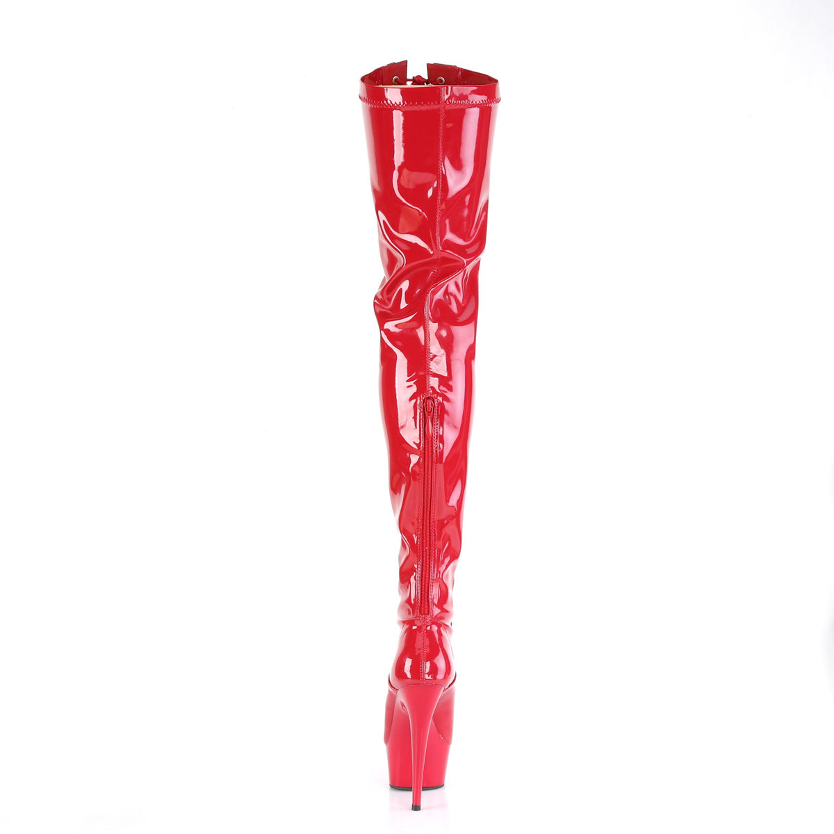 *6" Heel, 1 3/4" PF Two Tone Thigh High Boot, Front Zip (Pleaser DEL3027/B-R/B)