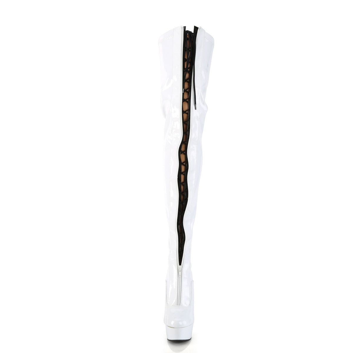 *6" Heel, 1 3/4" PF Two Tone Thigh High Boot, Front Zip (Pleaser DEL3027/B-R/B)