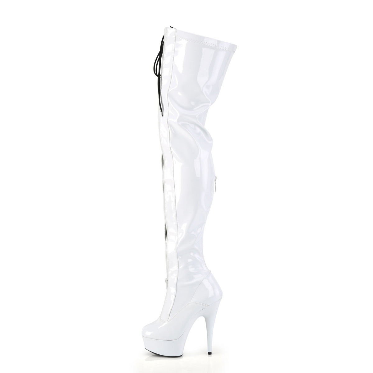 *6" Heel, 1 3/4" PF Two Tone Thigh High Boot, Front Zip (Pleaser DEL3027/B-R/B)