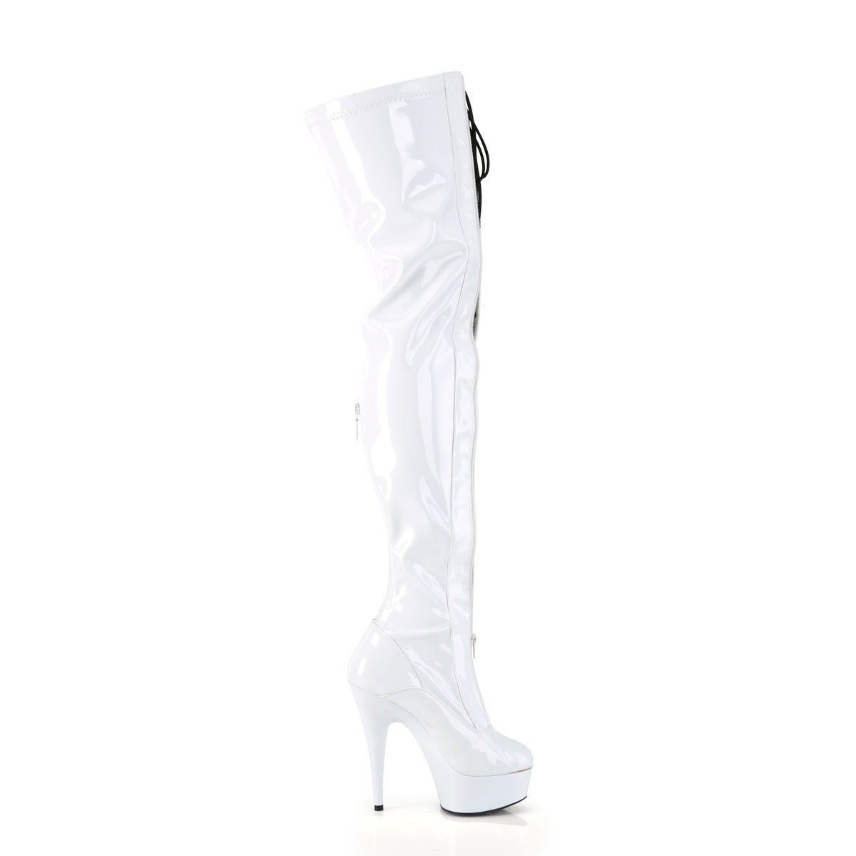 *6" Heel, 1 3/4" PF Two Tone Thigh High Boot, Front Zip (Pleaser DEL3027/B-R/B)