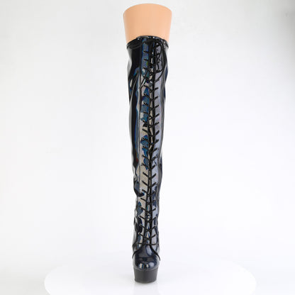 *6" Heel, 1 3/4" PF Stretch Lace-Up OTK Boot, Outer Zip (Pleaser DEL3029/BHG/B)